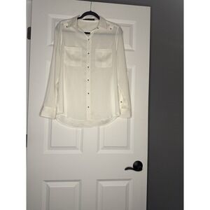Ivanka Trump Long Sleeve Button Down Gold Button Blouse Medium Ivory